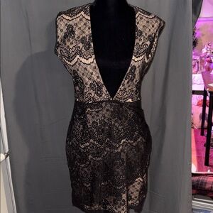 Charlotte Russe Black and Tan Lace Backless Dress